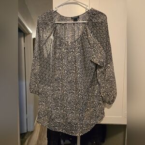 Lucky Brand Black and White Geometric Blouse